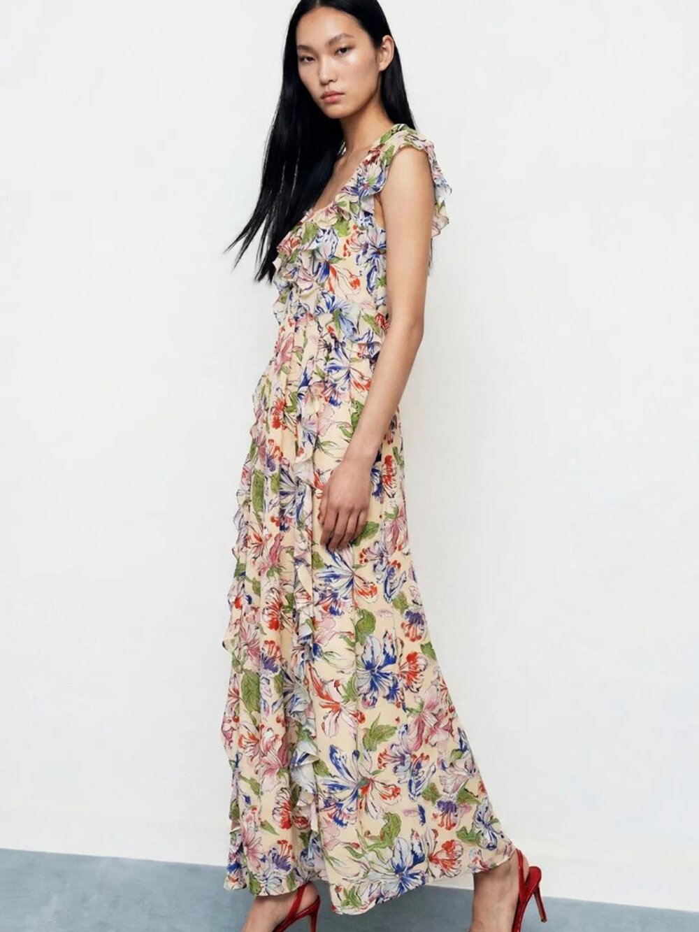 Hofmann Copenhagen Catharina Dress Floral Chiffon Ruffle Open Back Maxi gown 8
